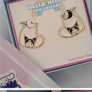 SANRIO Hello Kitty & Friends Kuromi Heart Hoop Gold-Plated Earrings NIB💛🖤✨
